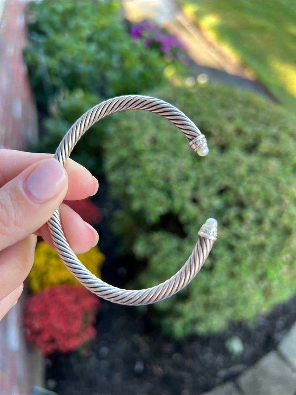 David Yurman Classic Cable Bracelet with Pearls and Diamonds (5mm)